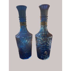 Imported McGill Canadian Whiskey 2 Cobalt Blue Decanters Bottled by James B Beam